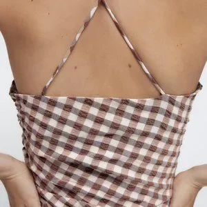 NWT ZARA GINGHAM DRESS S BROWN ECRU 4387/258